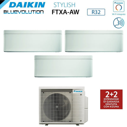 Climatizzatore Condizionatore Daikin Bluevolution Trial Split Inverter serie FTXA-AW STYLISH WHITE 12+12+12 con 4MXM80N R-32 Wi-Fi Integrato 12000+12000+12000 colore BIANCO Garanzia Italiana