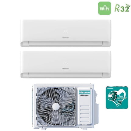 Climatizzatore Condizionatore Hisense Dual Split Inverter serie ECOSENSE 12+12 con 2AMW52U4RXC R-32 Wi-Fi Integrato 12000+12000