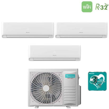 Climatizzatore Condizionatore Hisense Trial Split Inverter serie ECOSENSE 9+9+12 con 3AMW62U4RJC R-32 Wi-Fi Integrato 9000+9000+12000