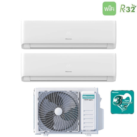 Climatizzatore Condizionatore Hisense Dual Split Inverter serie ECOSENSE 9+12 con 2AMW42U4RGC R-32 Wi-Fi Integrato 9000+12000