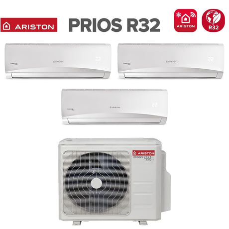 Climatiseur Trial Split Inverter Ariston Prios 9000 + 9000 + 12000 Btu R-32 Wi-Fi en option 9 + 9 + 12 avec Trial 80 Xd0c-O