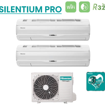 Climatizzatore Condizionatore Hisense Dual Split Inverter serie SILENTIUM PRO 9+9 con 2AMW50U4RXA R-32 Wi-Fi Integrato 9000+9000 - Novità