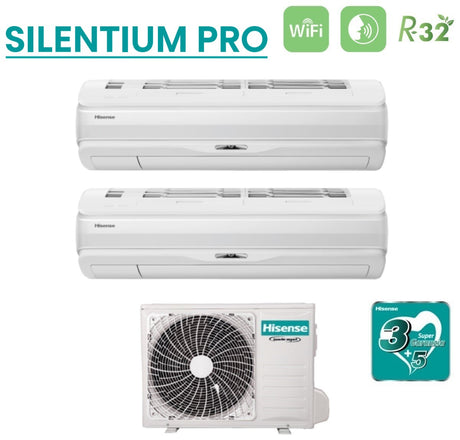 Climatizzatore Condizionatore Hisense Dual Split Inverter serie SILENTIUM PRO 12+12 con 2AMW50U4RXA R-32 Wi-Fi Integrato 12000+12000 - Novità