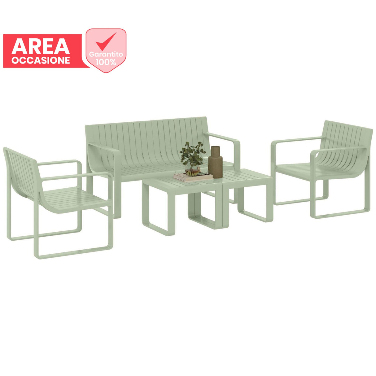 easycomfort area occasioni 2529 easycomfort set da giardino 5 pezzi a doghe con divanetto 2 poltroncine e 2 tavolini in polipropilene verde