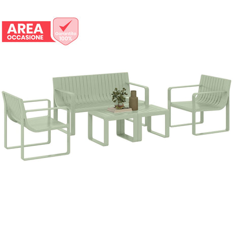 easycomfort area occasioni 2529 easycomfort set da giardino 5 pezzi a doghe con divanetto 2 poltroncine e 2 tavolini in polipropilene verde