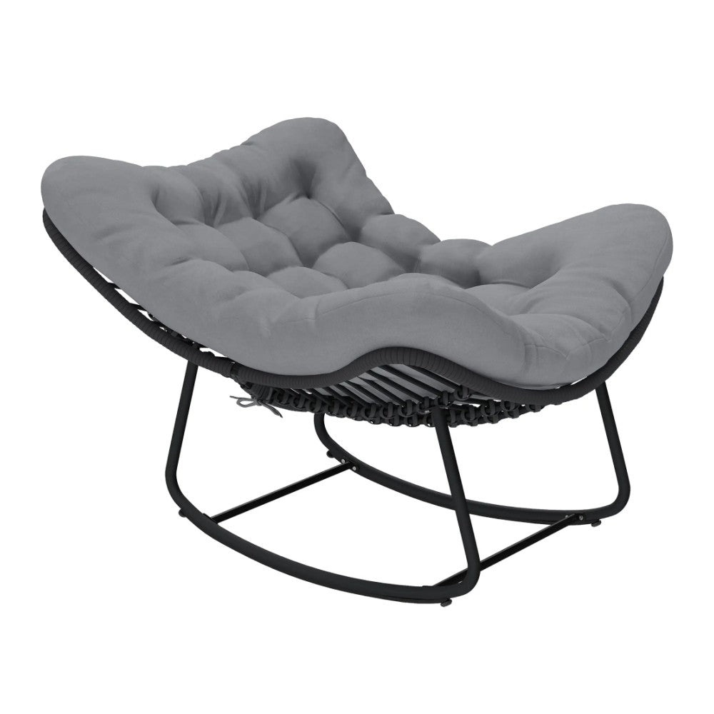 easycomfort easycomfort sedia a dondolo stile boho in rattan e metallo con cuscino morbido grigio scuro