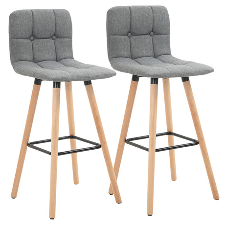 easycomfort easycomfort set 2 sgabelli da bar con schienale e poggiapiedi seduta imbottita in tessuto e gambe in legno grigio