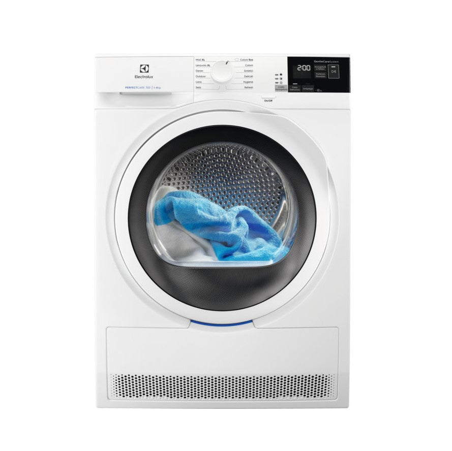 electrolux asciugatrice a pompa di calore electrolux 8 kg ew7hw842 lxpxa 596x638x85 perfectcare 700 sensicare system ecoflow partenza ritardata classe a ean 7332543846689