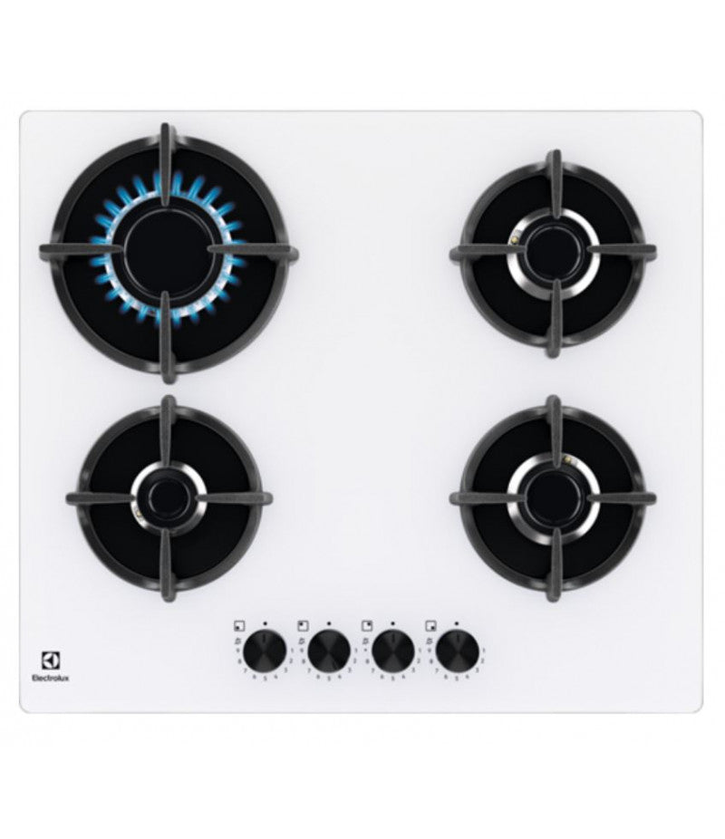 electrolux piano cottura a gas electrolux serie 600 egg64272w 4 fuochi 60 cm vetro bianco lxp 58x51 con valvola di sicurezza ean 7332543834174