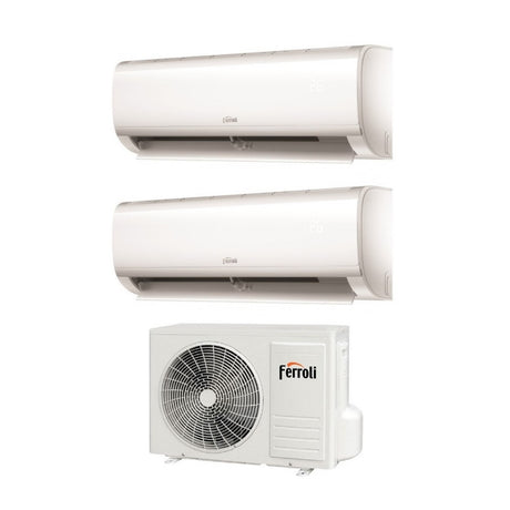 ferroli climatizzatore condizionatore ferroli dual split inverter serie ambra m 912 con 18 2 r 32 wi fi integrato 900012000 novita