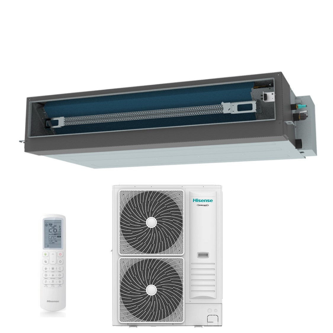hisense climatizzatore condizionatore hisense inverter canalizzato canalizzabile serie turbo 48000 btu aud140ux4reh8 auw140u6rn8 r 32 wi fi optional con telecomando e comando cablato di serie
