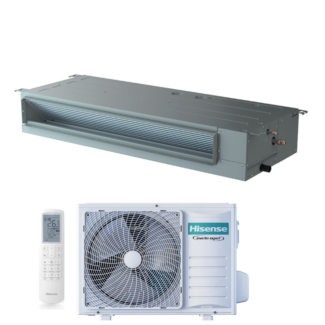 hisense climatizzatore condizionatore hisense inverter canalizzato canalizzabile serie turbo 9000 btu adt26ux4rbl8 auw26u4rs8 r 32 wi fi optional classe aa con telecomando e comando cablato di serie