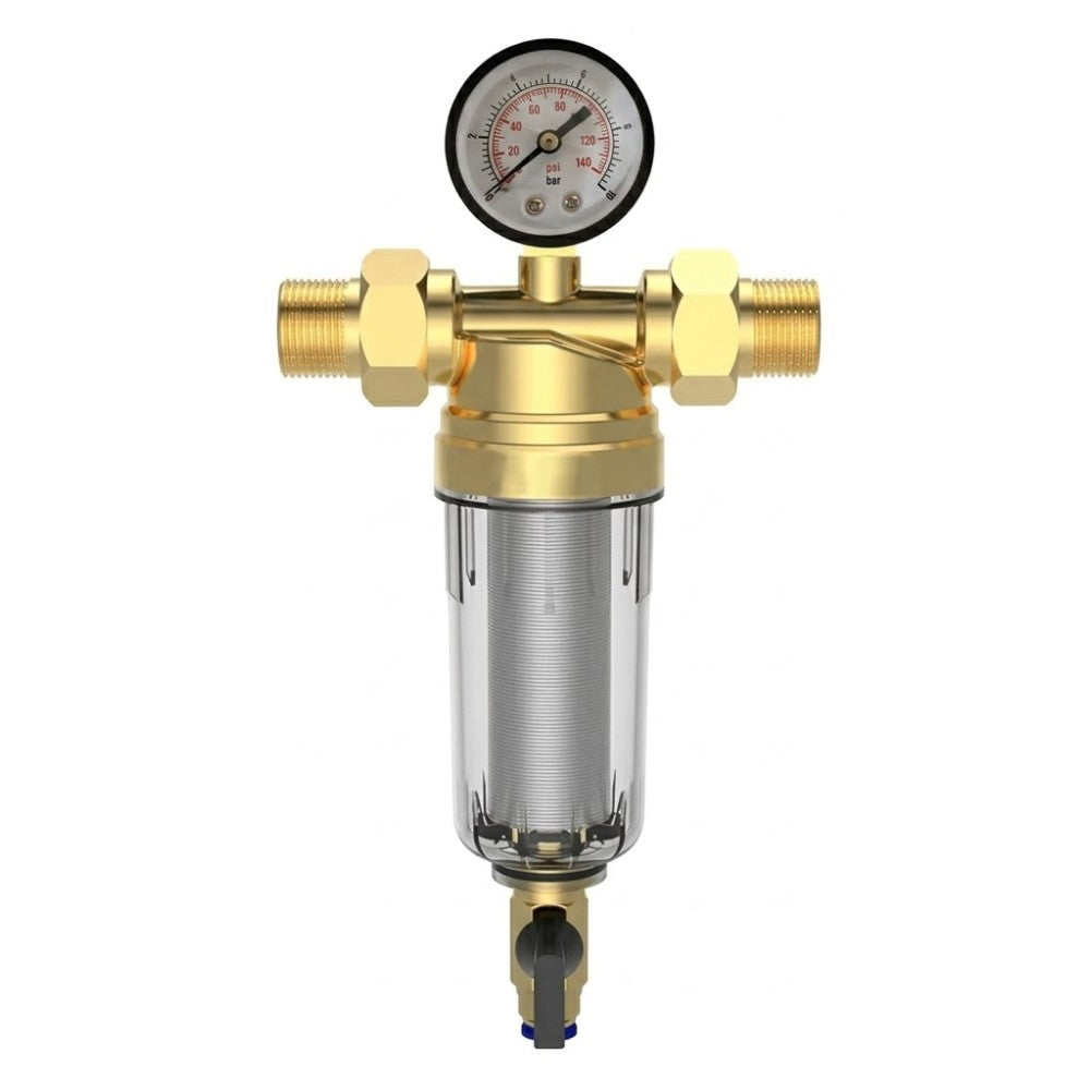klimaline filtro autopulente in ottone klimaline da 12 per acqua potabile con manometro e bocchettoni girevoli