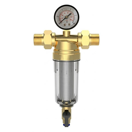 klimaline filtro autopulente in ottone klimaline da 34 per acqua potabile con manometro e bocchettoni girevoli