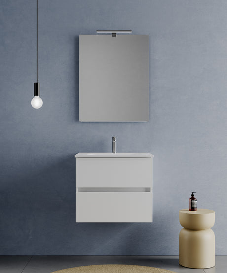 legnox consolle bagno legnox crea 60 cm bianco neve 2 cassetti lavabo specchio e lampada