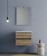 legnox consolle bagno legnox crea 60 cm rovere 2 cassetti lavabo specchio e lampada