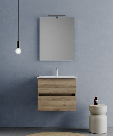 legnox consolle bagno legnox crea 60 cm rovere 2 cassetti lavabo specchio e lampada