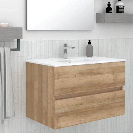 legnox consolle bagno legnox crea 80 cm rovere con 2 cassetti lavabo specchio e lampada