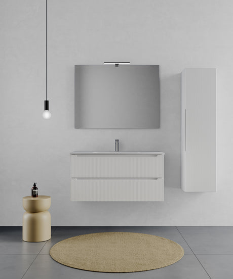 legnox consolle bagno legnox rigo 100 cm bianco neve con 2 cassetti lavabo specchio e lampada