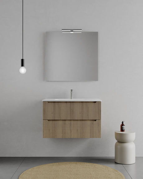 legnox consolle bagno legnox rigo 100 cm rovere con 2 cassetti lavabo specchio e lampada