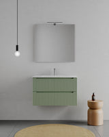 legnox consolle bagno legnox rigo 100 cm verde con 2 cassetti lavabo specchio e lampada