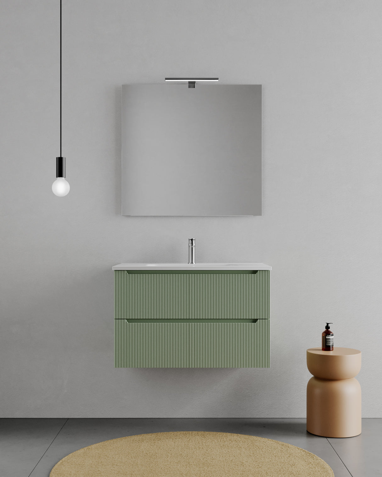 legnox consolle bagno legnox rigo 80 cm verde con 2 cassetti lavabo specchio e lampada