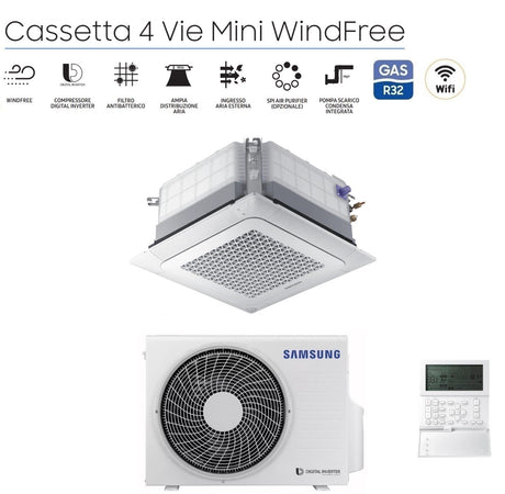 samsung climatizzatore condizionatore inverter samsung cassetta 4 vie mini windfree 12000 btu r 32 ac035rnndkg con pannello e comando a filo novita