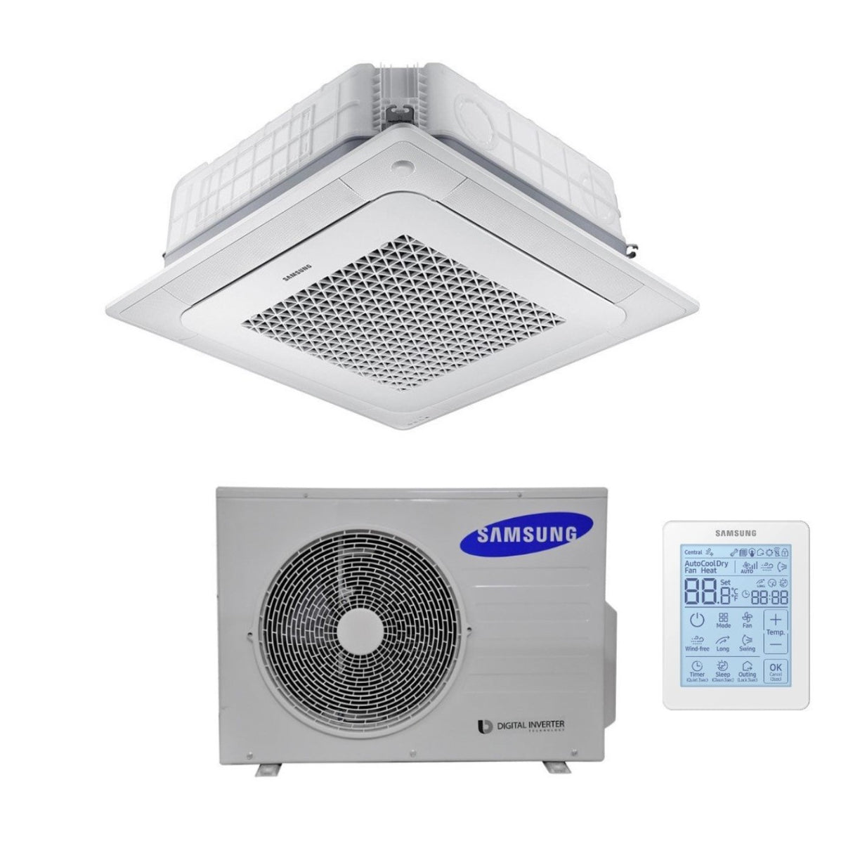samsung climatizzatore condizionatore samsung inverter cassetta 4 vie windfree 36000 btu ac100nn4dkh trifase con telecomando wireless e pannello incluso