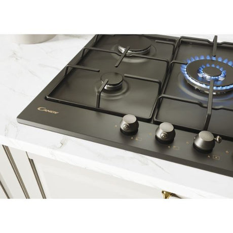 candy piano cottura a gas candy chw74wgtgh 5 fuochi 75 cm in vetro ceramica nero lxp 74x51 collezione classic con bruciatore a doppia corona 33801981 ean 8016361966970
