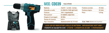 concord trapano concord batteria 12v li ion cd039 12