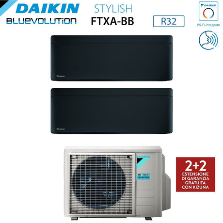 daikin climatizzatore condizionatore daikin bluevolution dual split inverter serie stylish total black 712 con 2mxm40mn r 32 wi fi integrato 700012000 colore nero garanzia italiana ean 8059657008275