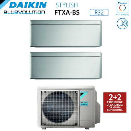 daikin climatizzatore condizionatore daikin bluevolution dual split inverter serie stylish total silver 915 con 2mxm68n r 32 wi fi integrato 900015000 colore grigio garanzia italiana