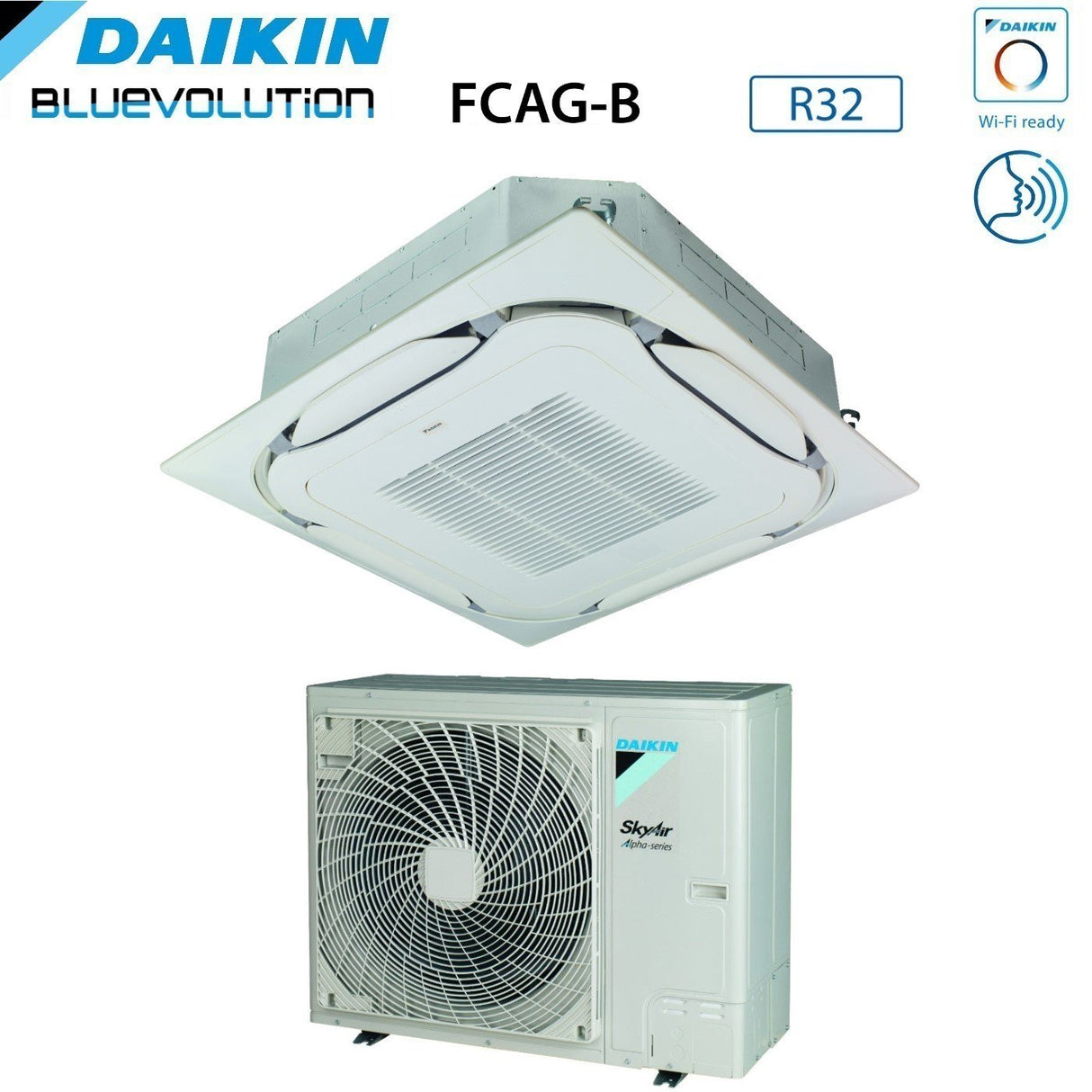 daikin climatizzatore condizionatore daikin bluevolution inverter a cassetta round flow skyair alpha series 36000 btu fcag100b rzag100nv1 monofase r 32 wi fi optional con griglia standard
