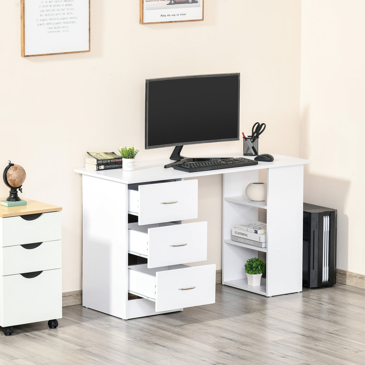 easycomfort area occasioni easycomfort scrivania porta pc con 3 cassetti e 3 ripiani scrivania per camera e ufficio in legno 120x49x72cm bianco
