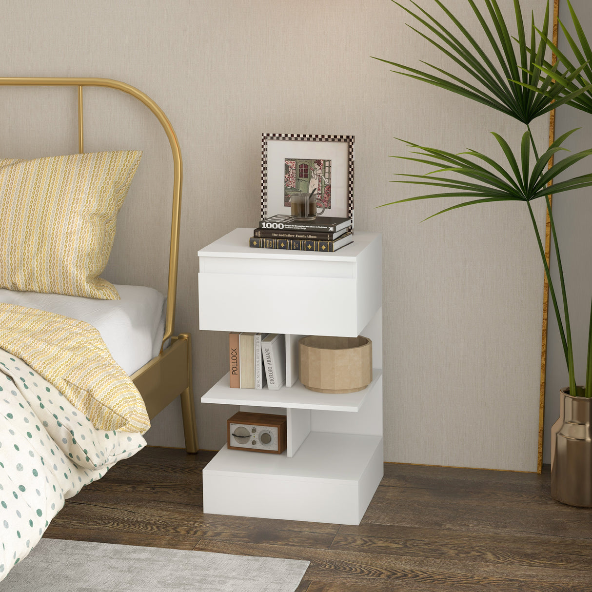easycomfort easycomfort comodino moderno in truciolato e mdf con un cassetto e 2 ripiani 39x39x65 cm bianco