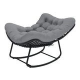 easycomfort easycomfort sedia a dondolo stile boho in rattan e metallo con cuscino morbido grigio scuro