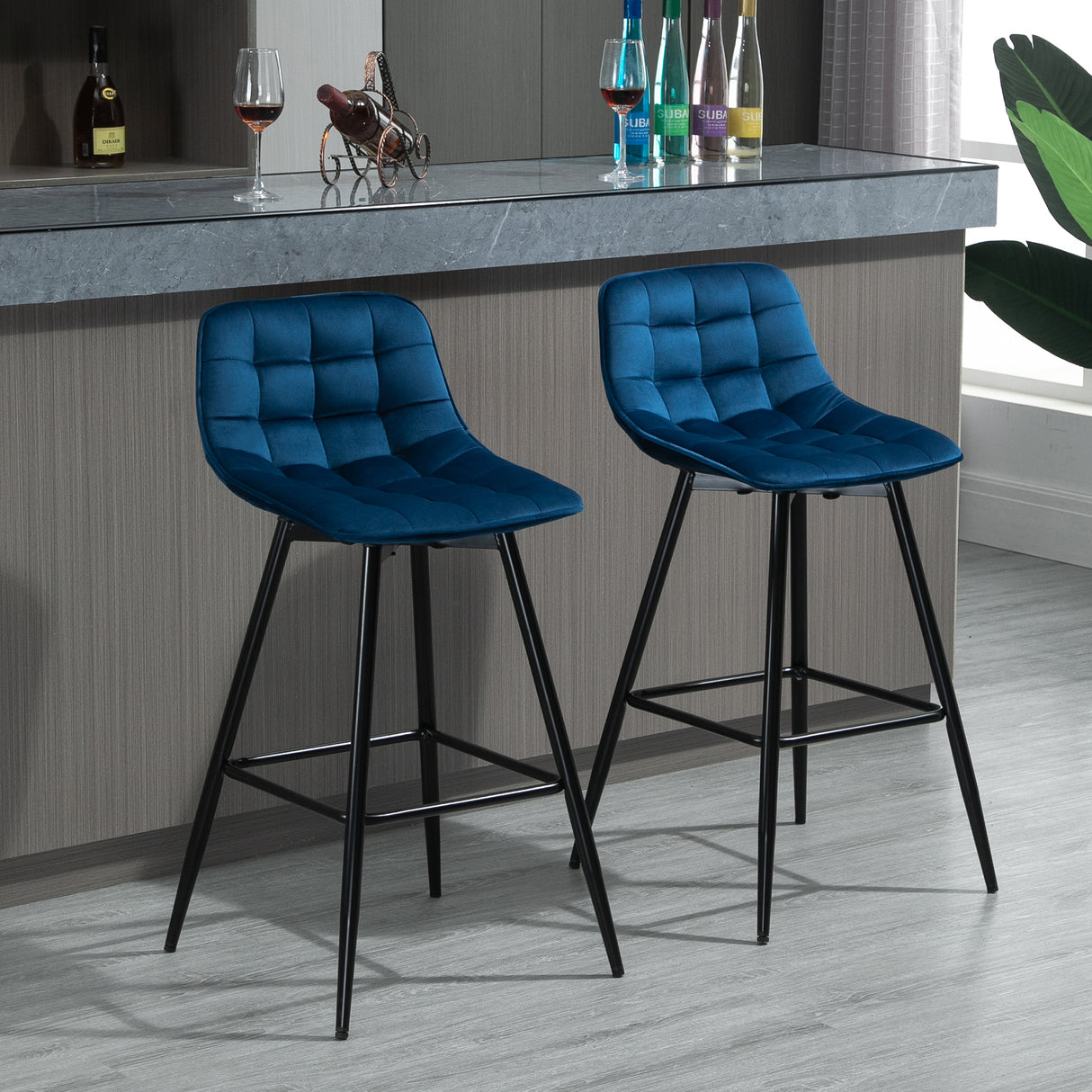 easycomfort easycomfort set 2 sgabelli da bar sedie imbottite stile nordico velluto blu ean 8055776912233