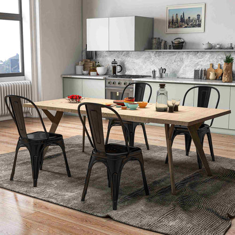 easycomfort easycomfort set da 4 sedie da cucina impilabili stile industriale in acciaio 45x53x85cm nero