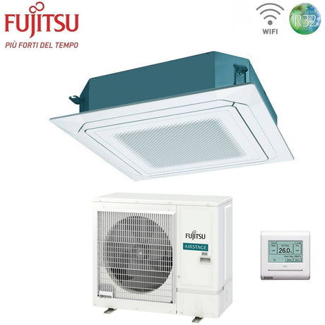 fujitsu condizionatore a cassetta fujitsu kr eco circular flow white 36000 btu auxg36krlb trifase r 32 wi fi optional con griglia e filocomando