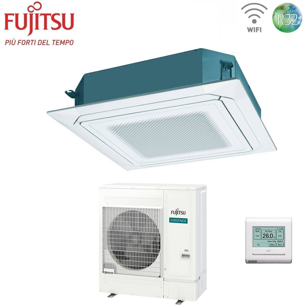 fujitsu condizionatore a cassetta fujitsu kr eco circular flow white 54000 btu auxg54krlb monofase r 32 wi fi optional con griglia e filocomando