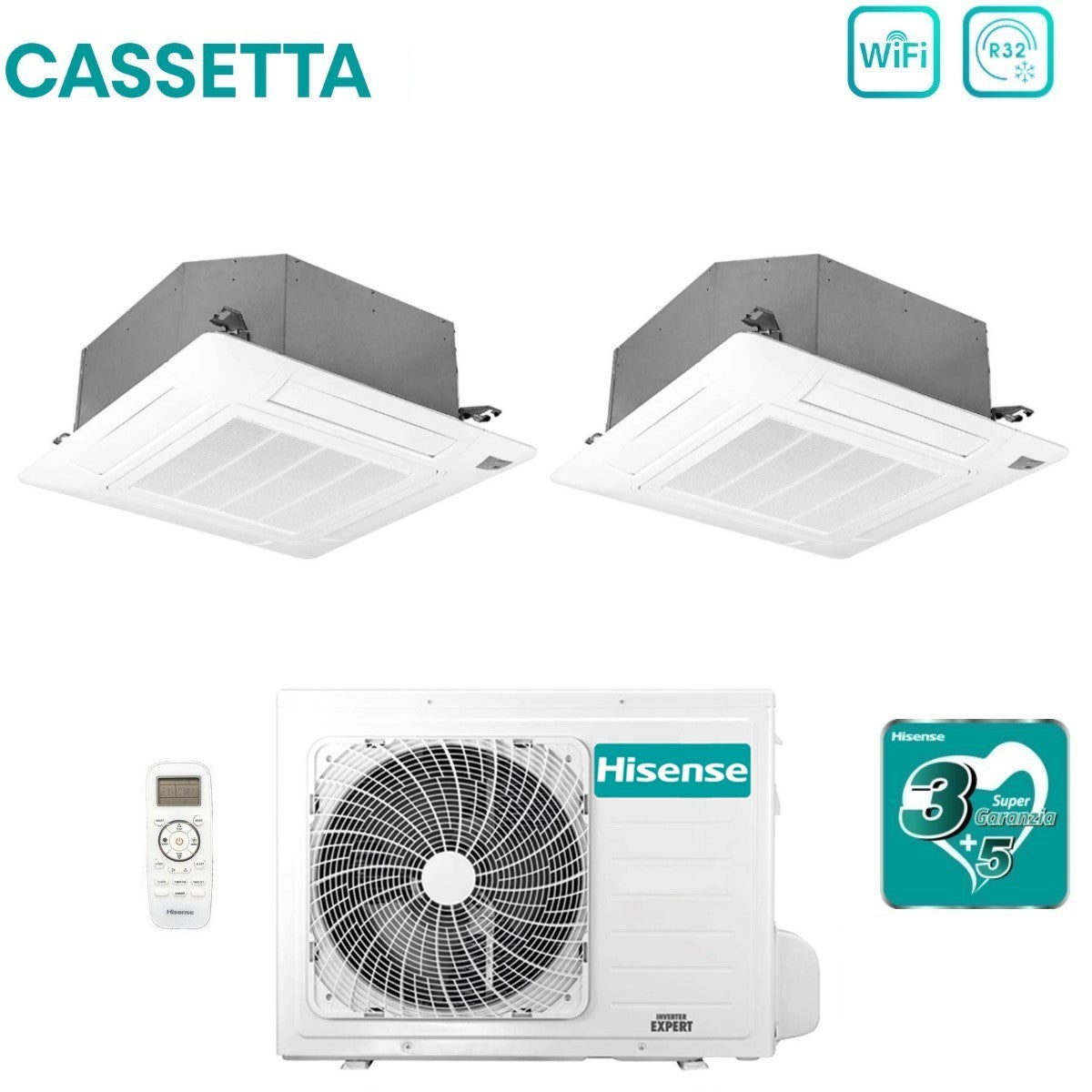 hisense climatizzatore condizionatore hisense dual split a cassetta 912 con 2amw50u4rxa r 32 wi fi optional 900012000 telecomando e pannello incluso novita