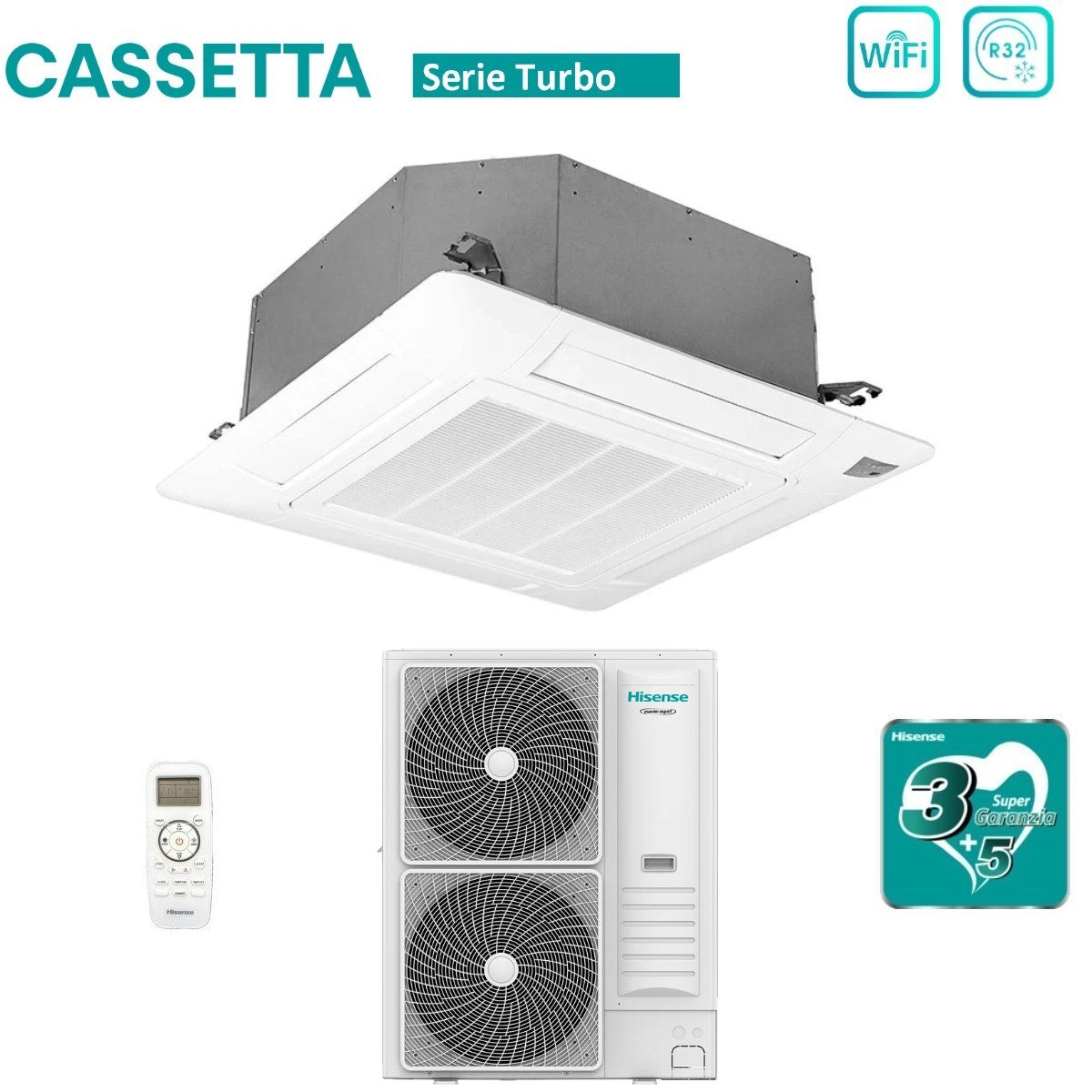 hisense climatizzatore condizionatore hisense inverter a cassetta serie turbo 48000 btu auc140ur4rkc8 auw140u6rn8 r 32 wi fi optional con telecomando e pannello incluso
