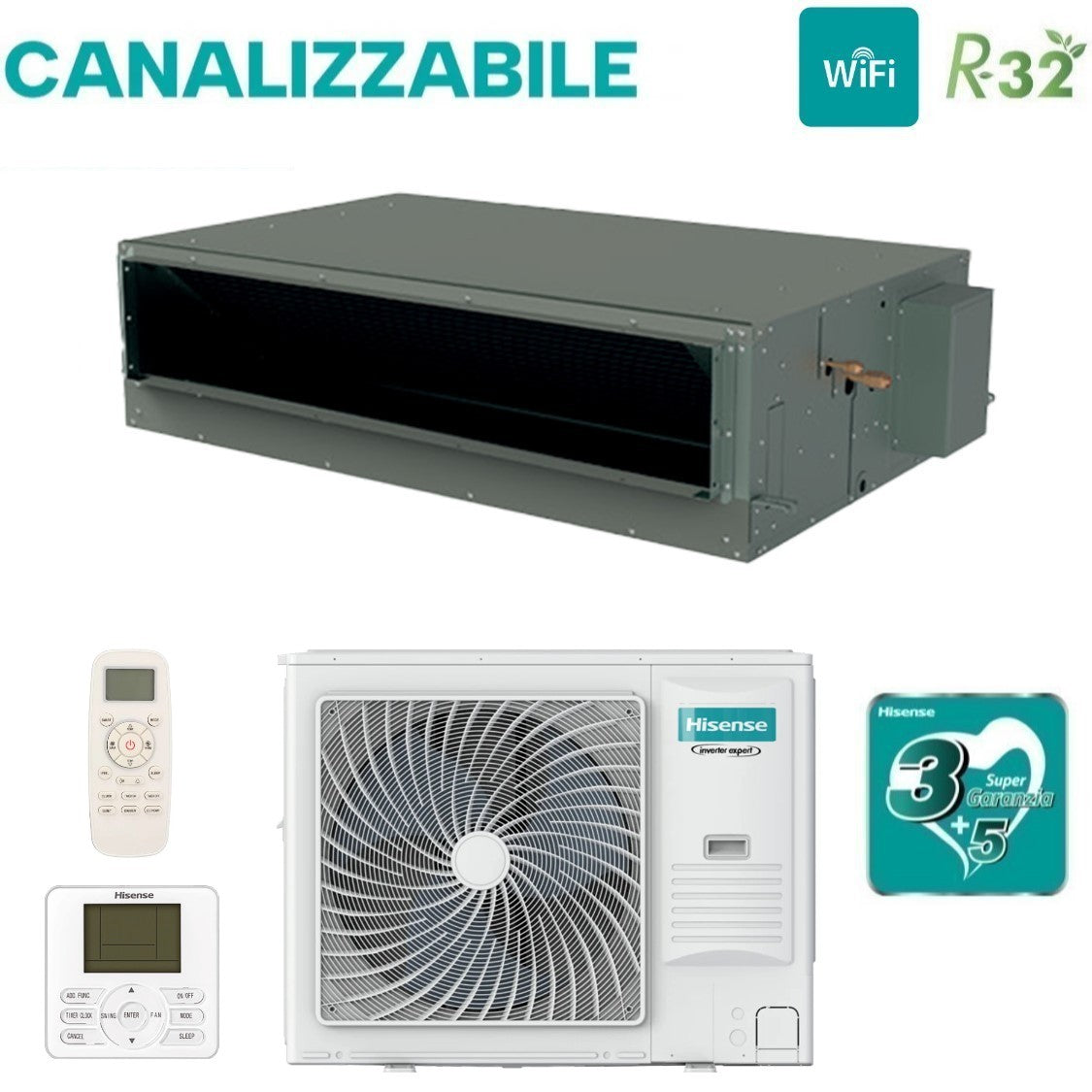 hisense climatizzatore condizionatore hisense inverter canalizzato canalizzabile 60000 btu aud175ux4rhh5 trifase r 32 wi fi optional con telecomando di serie e cablato novita