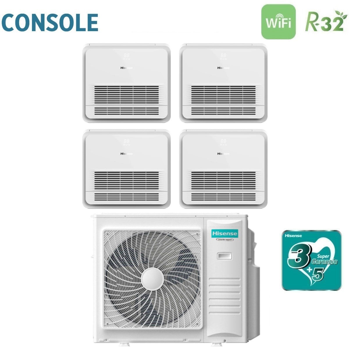 hisense climatizzatore condizionatore hisense quadri split console 99912 con 4amw105u4raa r 32 wi fi optional con telecomando di serie 90009000900012000 novita