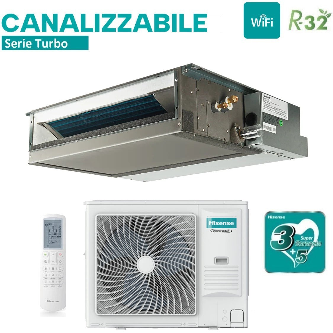 hisense condizionatore canalizzato hisense 60000 btu aud175ux4reh8 trifase r 32 wi fi optional con telecomando