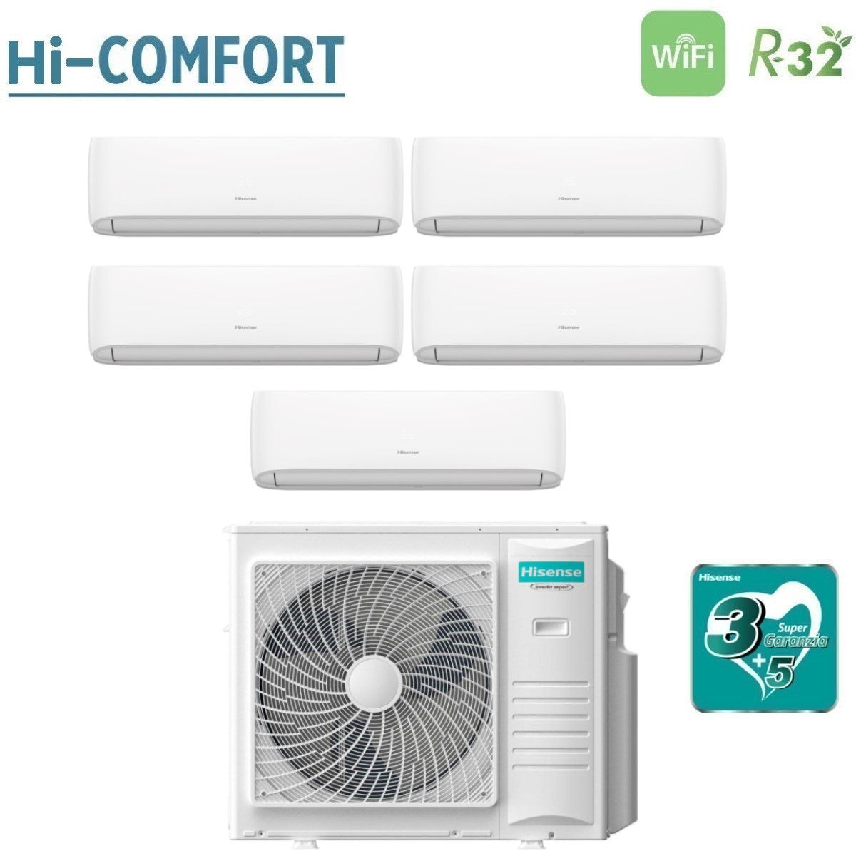 hisense condizionatore hisense penta split hi comfort 99999 con 5amw105u4rqc r 32 wi fi integrato