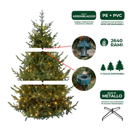 le stelle albero di natale artificiale verde h 210cm x l 150cm super folto con 500 luci led 20 luci flash incorporate e base a croce in metallo