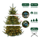 le stelle albero di natale artificiale verde h 240cm x l 160cm super folto con 650 luci led 20 luci flash incorporate e base a croce in metallo