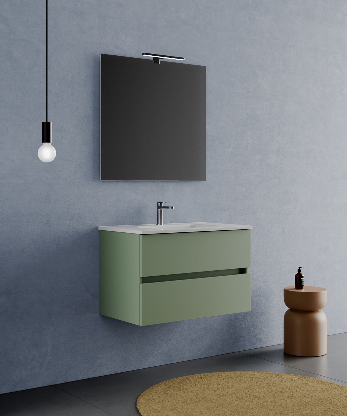 legnox consolle bagno legnox crea 80 cm verde con 2 cassetti lavabo specchio e lampada