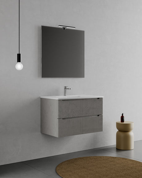 legnox consolle bagno legnox rigo 100 cm cemento caldo con 2 cassetti lavabo specchio e lampada